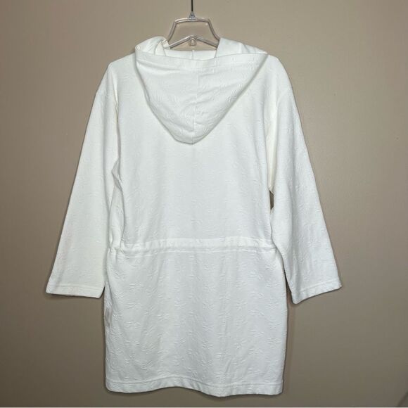 J. Valdi Palm Resort Wear White Full Zip Hooded Cinched Waist Tunic Swim Cover - Picture 2 of 16
